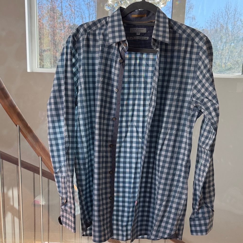 Ted Baker Navy and White Checkered Men's Shirt